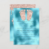 Glitzer Tropfen Rose Ocean Baby Dusche Feet Einladung (Vorne/Hinten)