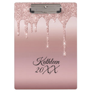 Glitzer-Tropfen-Roségold personalisiert Klemmbrett