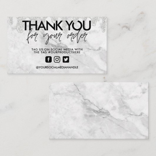 Glitzer Tropfen Salon Marmor Danke Business Card Visitenkarte (Vorne/Hinten)