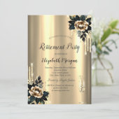 Glitzer-Tropfen, Schwarze Rose Gold-Rente Einladung (Stehend Vorderseite)