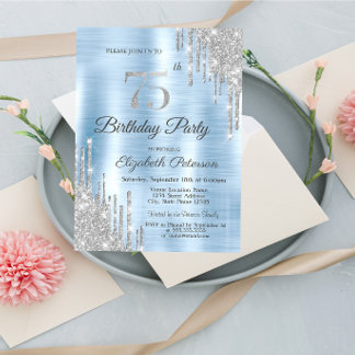 Glitzer Tropfen Silver 75. Geburtstag Einladung