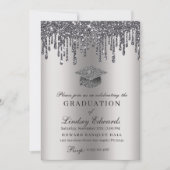 Glitzer Tropfen Silver Abschluss Einladung (Vorderseite)