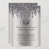 Glitzer Tropfen Silver Abschluss Einladung (Vorne/Hinten)