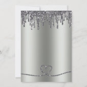 Glitzer Tropfen Silver Baby Feet Babydusche Einladung (Rückseite)