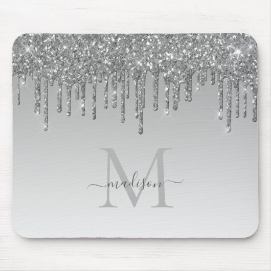 Glitzer Tropfen Silver Gray Sparkle Monogram Elega Mousepad (Vorne)