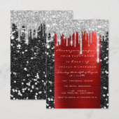 Glitzer Tropfen Silver Red Black Bridal Sweet 16. Einladung (Vorne/Hinten)