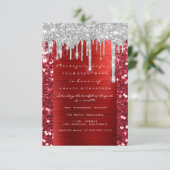 Glitzer Tropfen Silver Red Ruby Bridal Sweet 16. Einladung (Stehend Vorderseite)