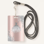 Glitzer Tropfen, Siolver Dress Rose Gold Sweet 16 Ausweis (Rückseite mit Schlüsselband)