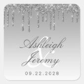 Glitzer Tropfen Sparkle Ombre Script Silver Weddin Quadratischer Aufkleber (Vorderseite)
