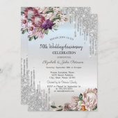 Glitzer-Tropfen, Tropische Blume Silberhochzeit Einladung (Vorne/Hinten)