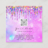 Glitzer Tropfen Unicorn Rainbow Holograph QRCodeLo Quadratische Visitenkarte (Rückseite)