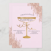 Glitzer Tropfen Weinglas Pink Bachelorette Einladung (Vorne/Hinten)