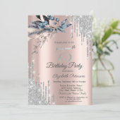 Glitzer Tropfen, Winter Blume 75. Geburtstag Einladung (Stehend Vorderseite)