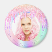 Glitzer Tropfen zum Geburtstag Foto Rosa Magnet (Vorne)