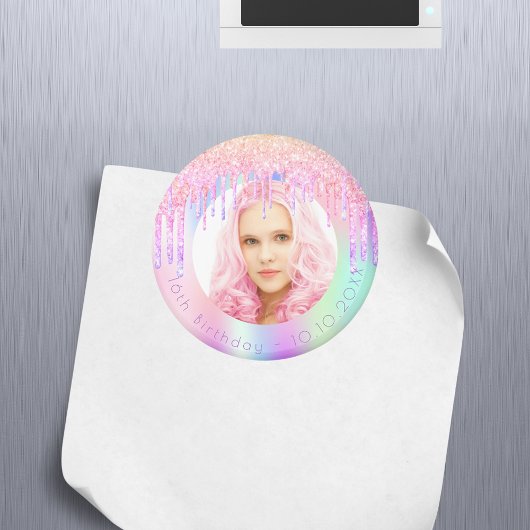 Glitzer Tropfen zum Geburtstag Foto Rosa Magnet