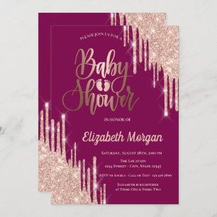Glitzer Tropfens Baby Foots Lila Babydusche Einladung