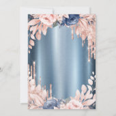 Glitzer Tropfens Blumenblauer Hochzeitstag Einladung (Rückseite)