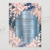 Glitzer Tropfens Blumenblauer Hochzeitstag Einladung (Vorne/Hinten)