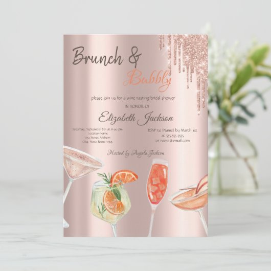 Glitzer Tropfens Cocktails Brunch & Bubbly Einladung (Stehend Vorderseite)