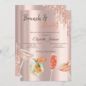 Glitzer Tropfens Cocktails Brunch & Bubbly Einladung (Vorne/Hinten)