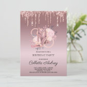 Glitzer Tropfens Rose Gold Geburtstag Einladung (Stehend Vorderseite)
