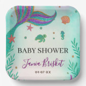 Glitzer Turquoise Mermaid Babydusche Pappteller (Vorderseite)