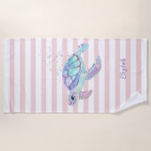 Glitzer Turtle Pink Streifen Strandtuch (Vorderseite)
