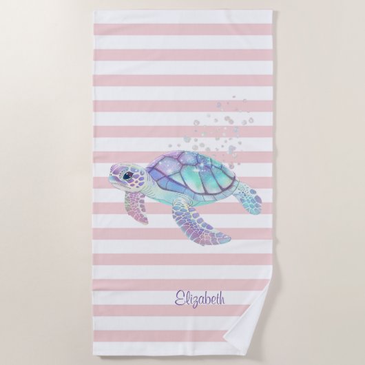Glitzer Turtle Pink Streifen Strandtuch (Vorderseite)