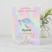 Glitzer Turtle Summer Holographic Birthday Einladung (Stehend Vorderseite)