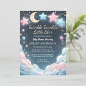 Glitzer Twinkle Twinkle Little Star Baby Dusche Einladung (Stehend Vorderseite)