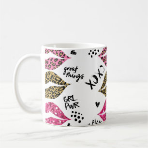 Glitzer-Typografie-Druck mit Lippenmuster Kaffeetasse