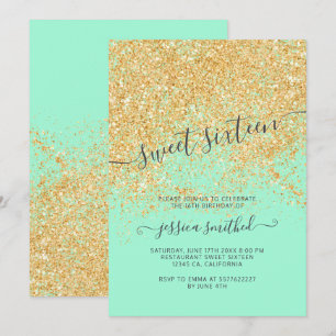 Glitzer-Typografie Minzgrün Süß 16 Einladung