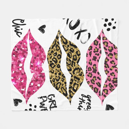 Glitzer-Typografie mit Lippenmuster Fleecedecke (Vorderseite (Horizontal))