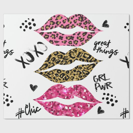 Glitzer-Typografie mit Lippenmuster Geschenkpapier (Flach)