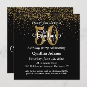Glitzer u. Script 50 u. fabelhaft auf Schwarzem, Einladung