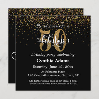 Glitzer u. Script 50 u. fabelhaft auf Schwarzem, Einladung
