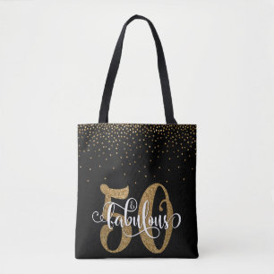 Glitzer u. Script 50 u. fabelhaft auf Schwarzem, Tasche