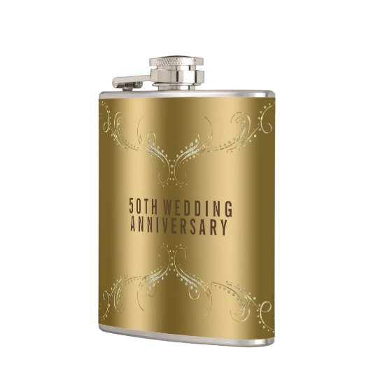 Glitzer- und Blumenrahmen über Gold Flachmann (Links)