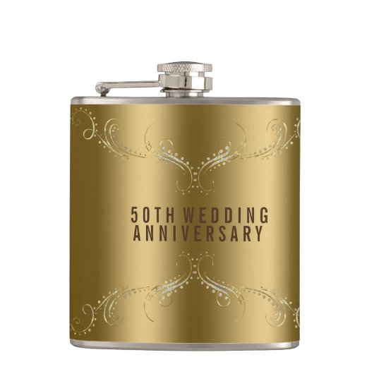 Glitzer- und Blumenrahmen über Gold Flachmann (Vorderseite)