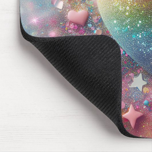 Glitzer und Confetti Sterne und Herzen Mousepad (Ecke)