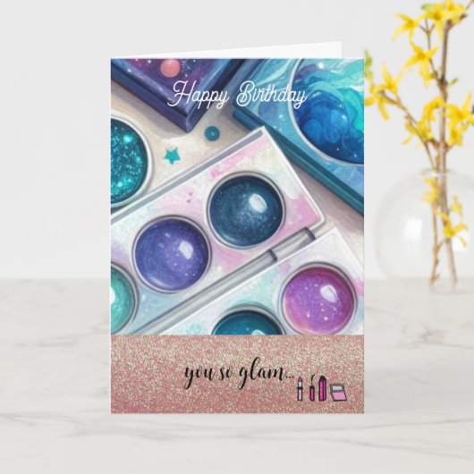 Glitzer und Glam Makeup Geburtstag Karte (Gelbe Blume)