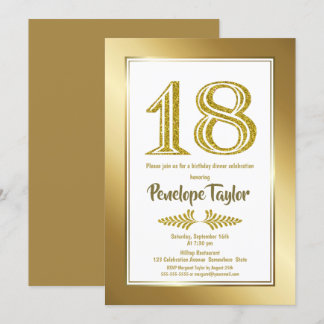 Glitzer und Gold 18. Geburtstag Abendessen Party Einladung