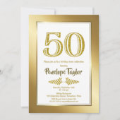 Glitzer und Gold 50. Geburtstag Party Einladung (Vorderseite)