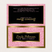 Glitzer und Goldrahmen in hellrosa Visitenkarten (Außenseite Aufgefaltet)