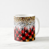 Glitzer und Kariertes Muster mit funkelnder Schnee Kaffeetasse (VorderseiteRechts)