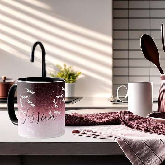 Glitzer und Libellen personalisiert Tasse
