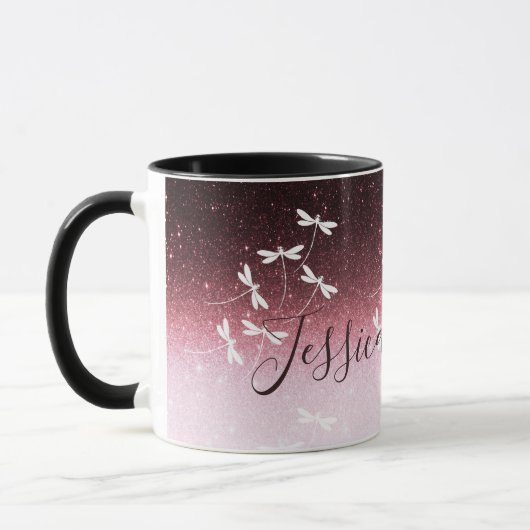 Glitzer und Libellen personalisiert Tasse (Links)
