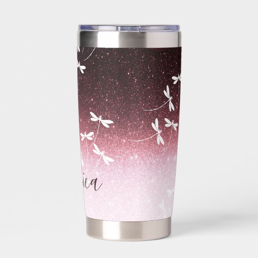 Glitzer und Libellen personalisiert Thermobecher (Rückseite)