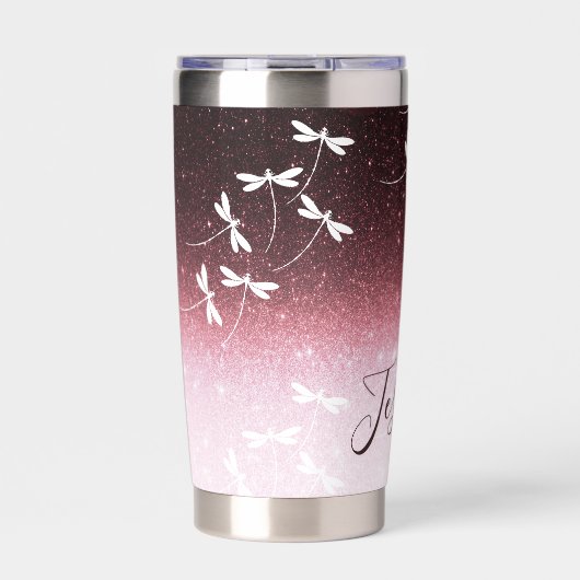 Glitzer und Libellen personalisiert Thermobecher (Vorderseite)