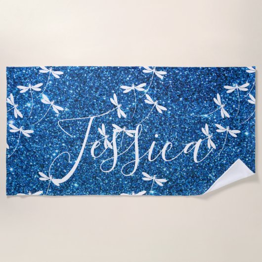 Glitzer und Libellen personalisierte Badetücher Strandtuch (Vorderseite)